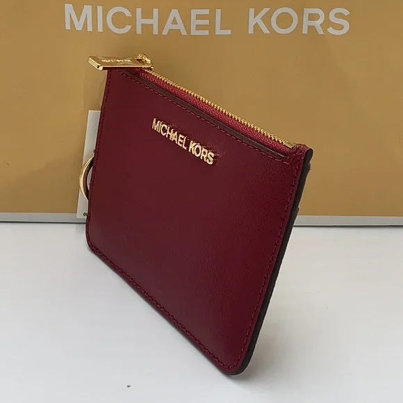 MICHAEL KORS LARGE EW ZIP CHAIN CROSSBODY DARK CHERRY & SM TZ COINPOUCH MULBERR - Picture 13 of 16